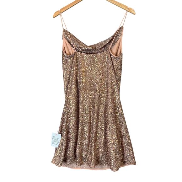 Asos Sequin Cami Mini Dress Cowl Neck Bronze Blush Pink Neutral 6 Tall 6T - Picture 5 of 11